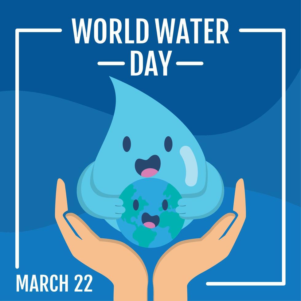 Pair of hands holding a water drop character World water day Vector illustration
