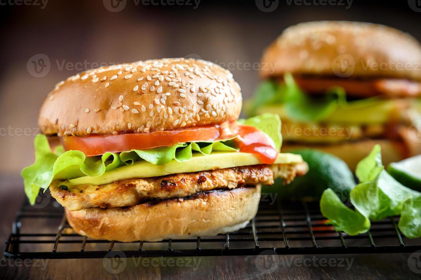 Jerk chicken burger photo