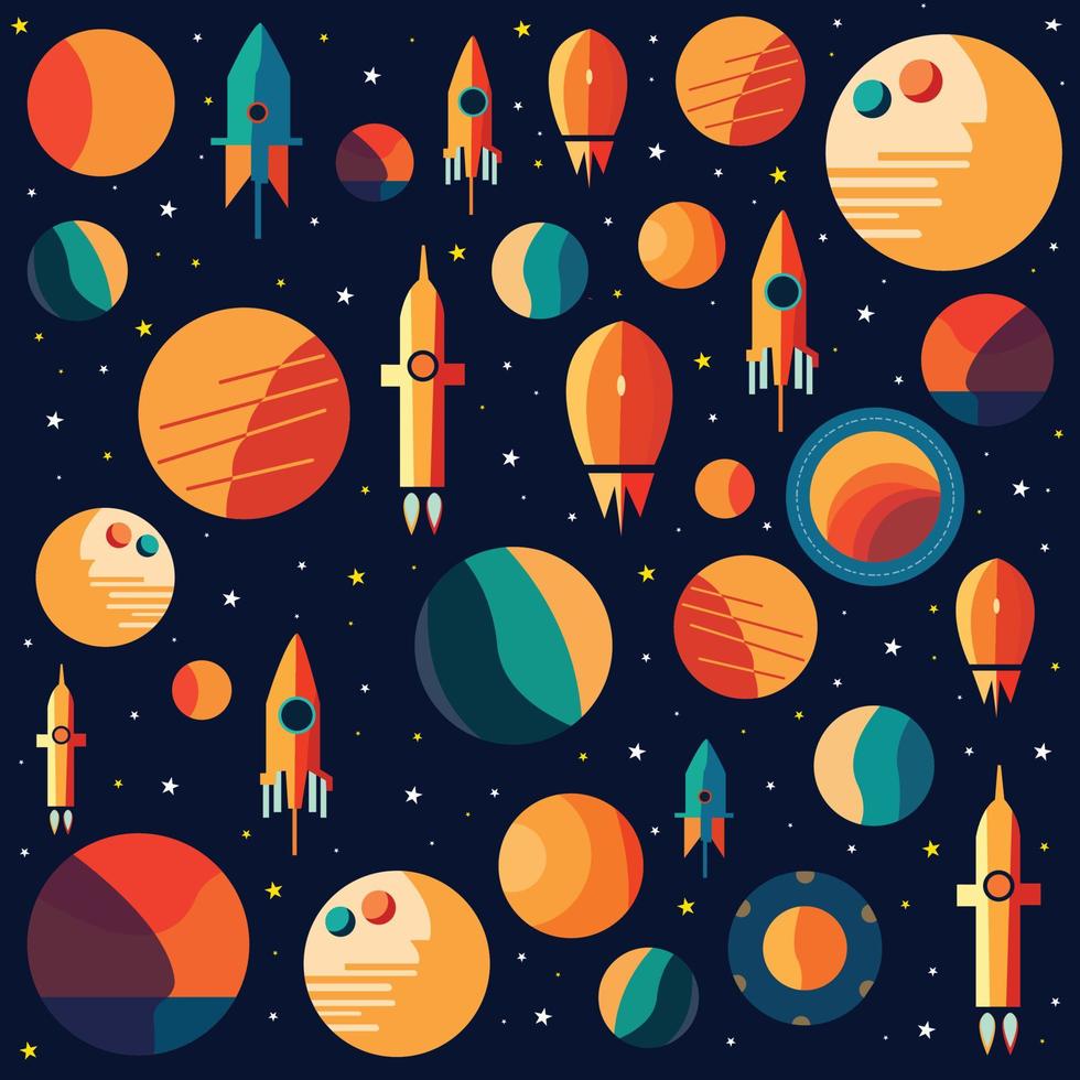 A pattern of colorful rockets with the words  rocket  on the top. vector