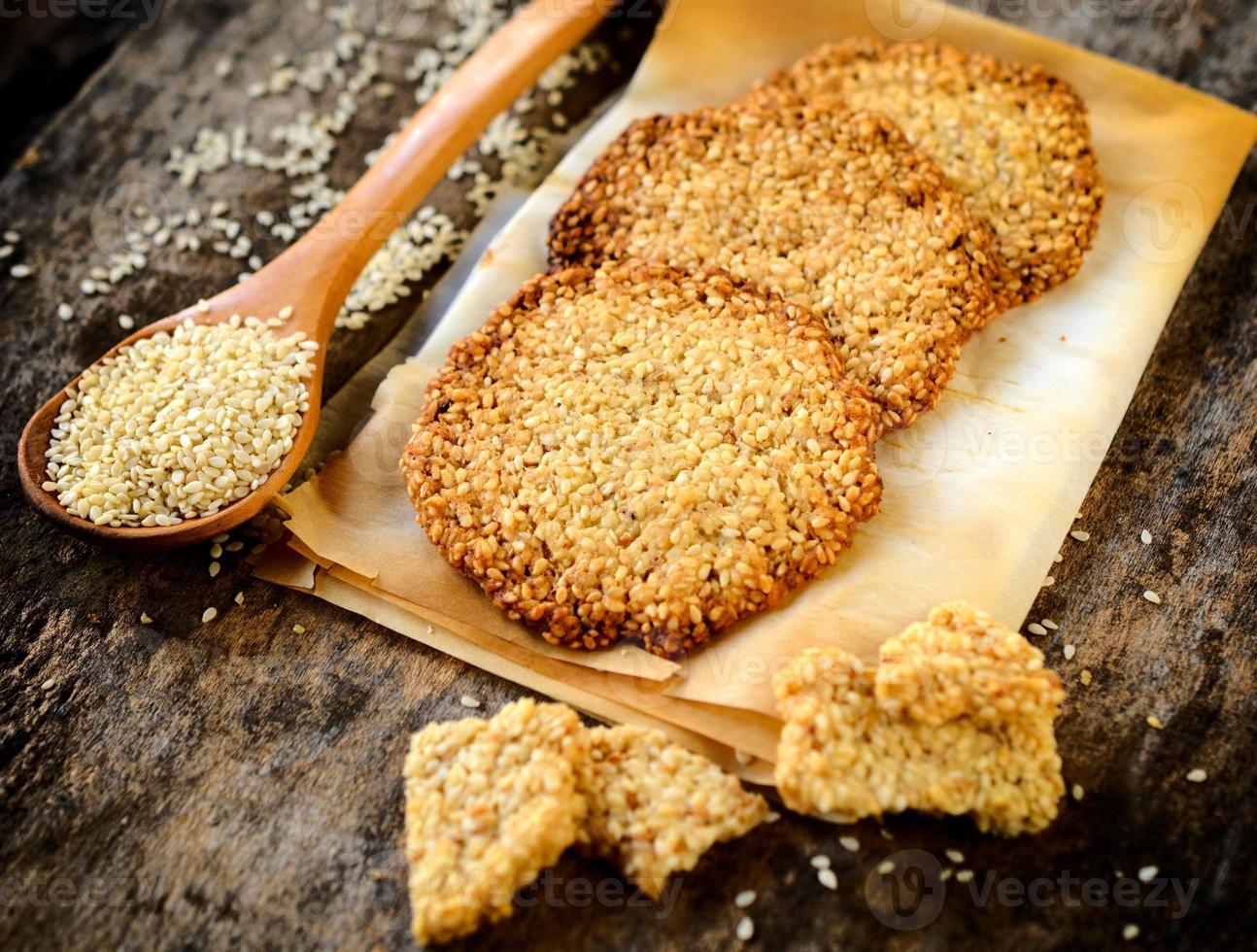 Sesame cookies on the table photo