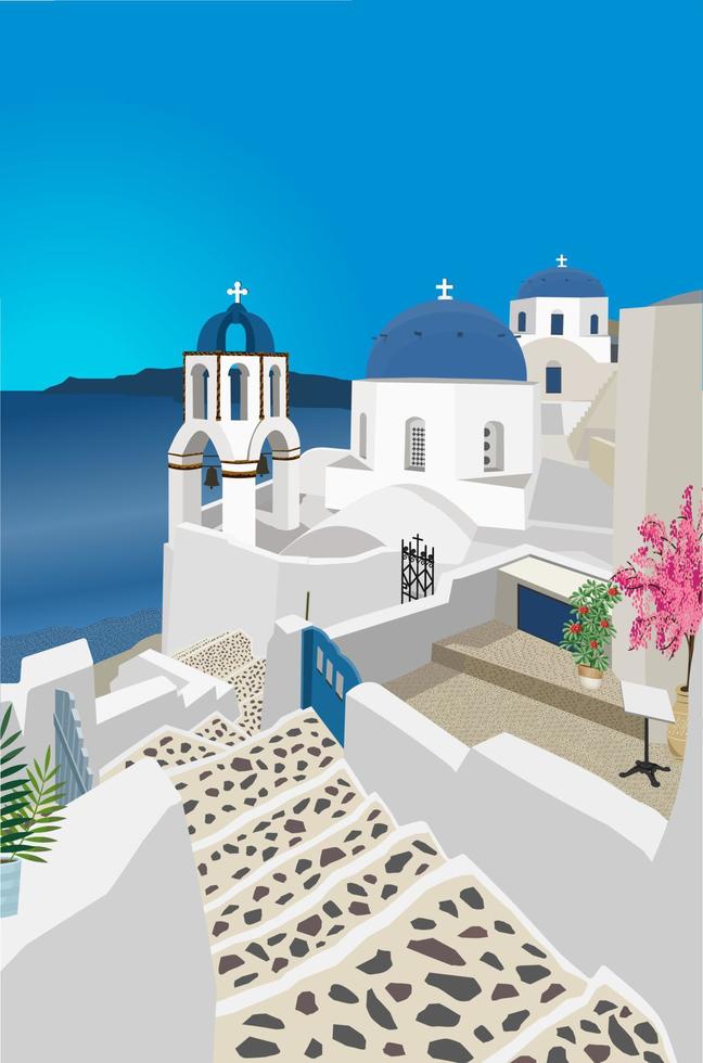 SUMMER VACATION ON GREEK ISLAND VECTOR ILLUSTRATOR IMAGE