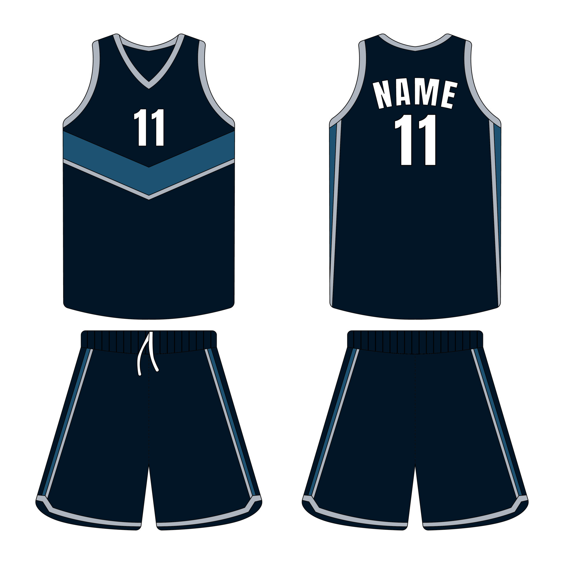 Dark blue basketball uniform mockup front and back view 23097036 Vector