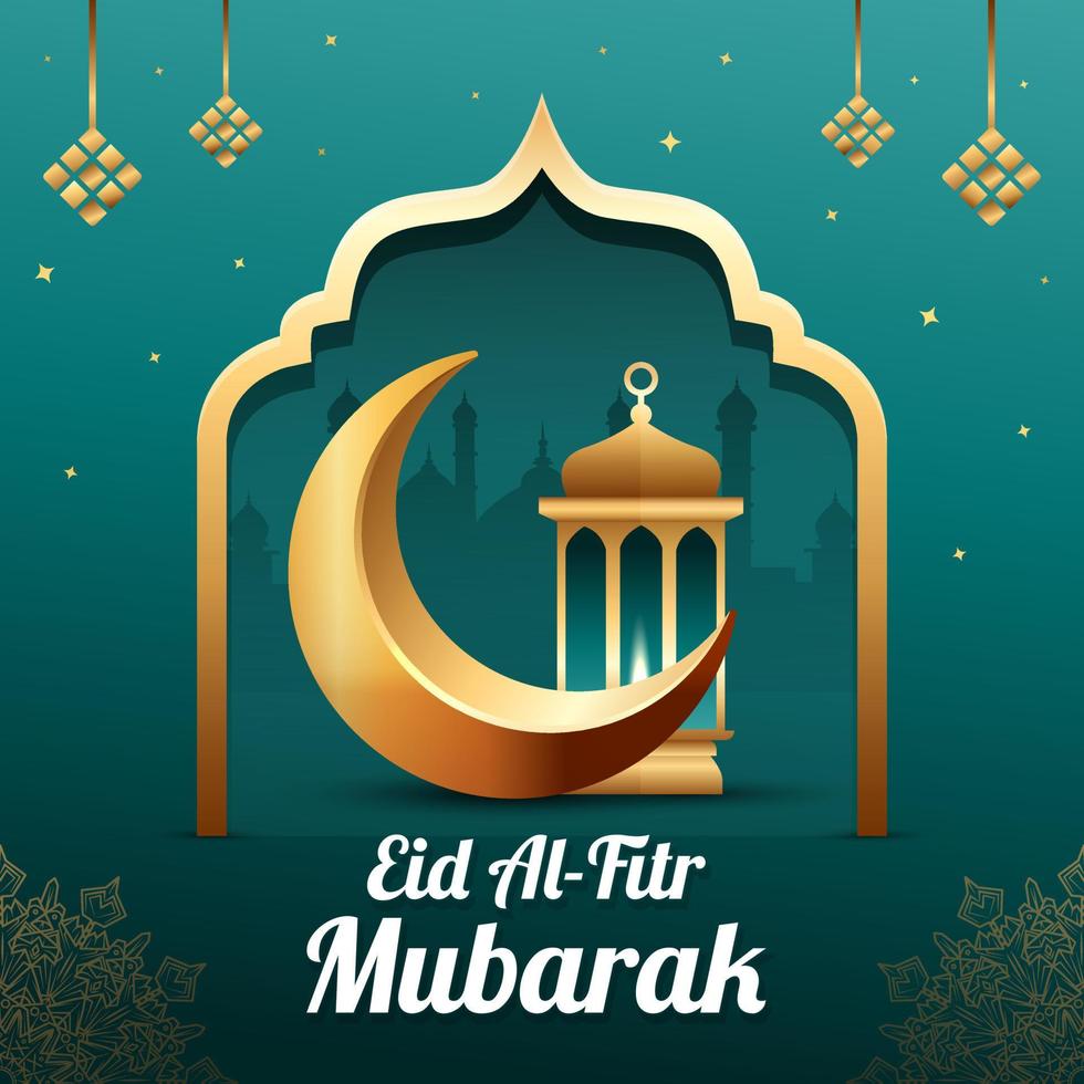 Happy Eid al-Fitr greeting square background vector