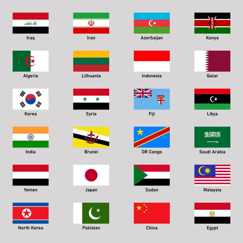 conjunto de banderas de diferente asiático países en plano estilo. vector