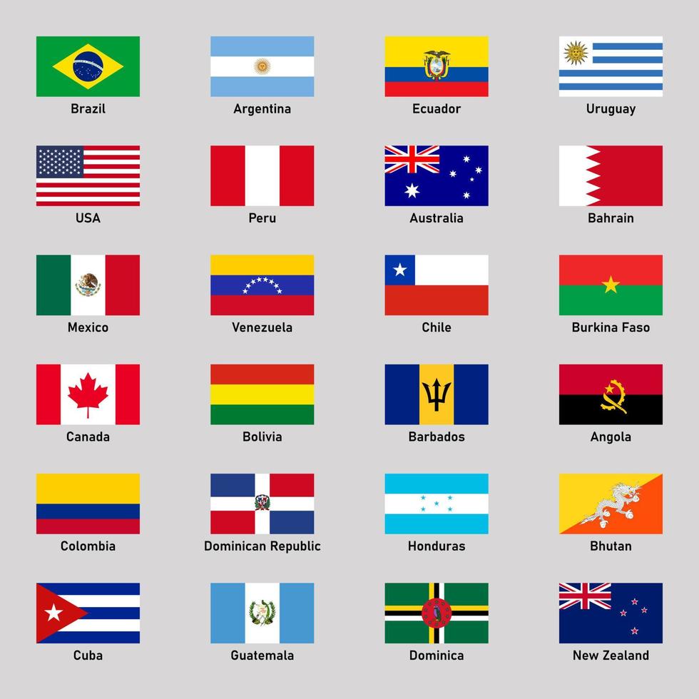 Set of flags of different american countries in flat style. vector