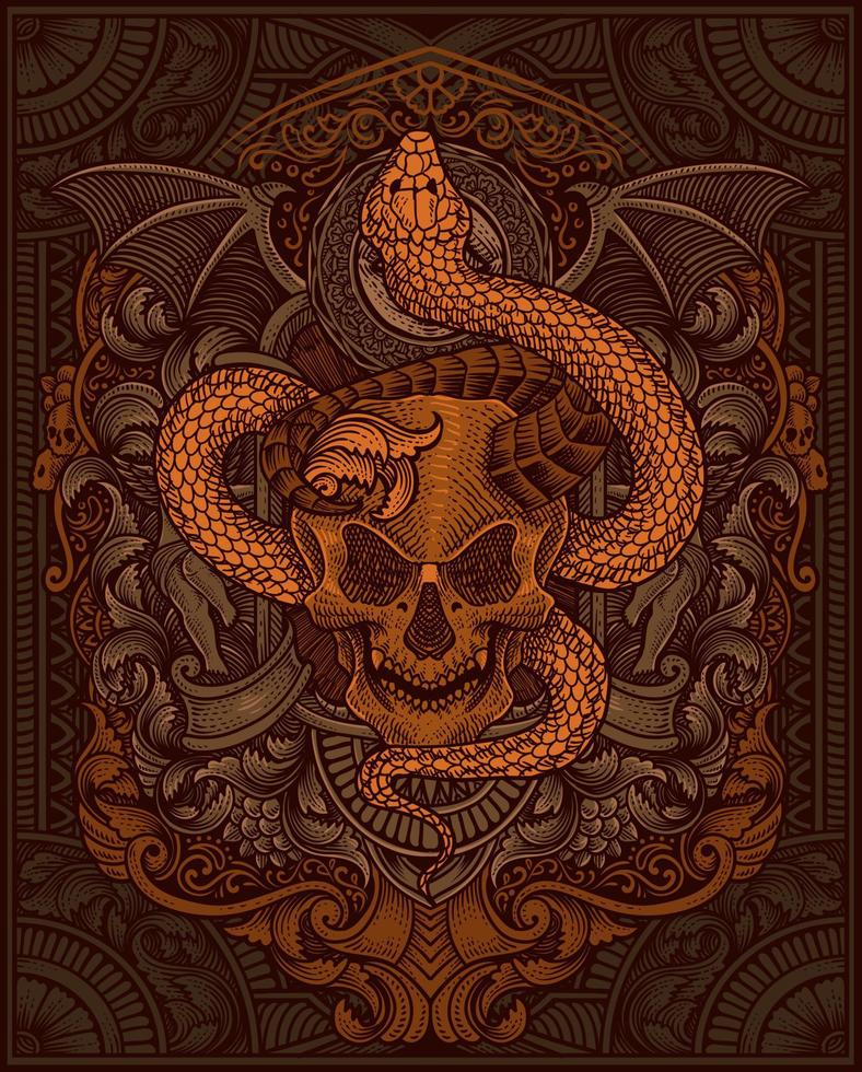 vector ilustración. demonio cráneo con serpiente Clásico grabado ornamento estilo Perfecto para tu negocio y t camisa mercancías