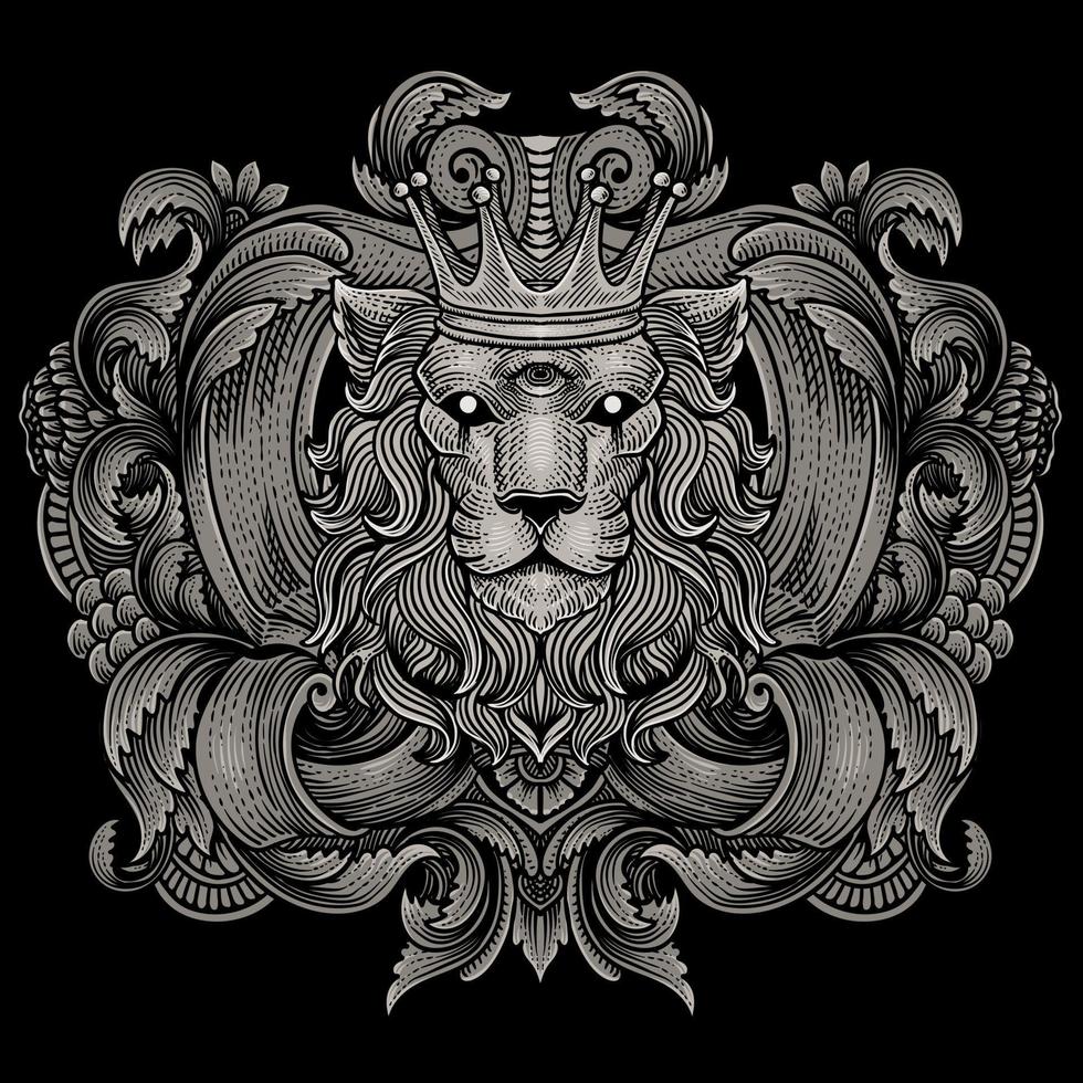 illustration lion king with antique engraving ornament style good for your merchandise dan T shirt vector