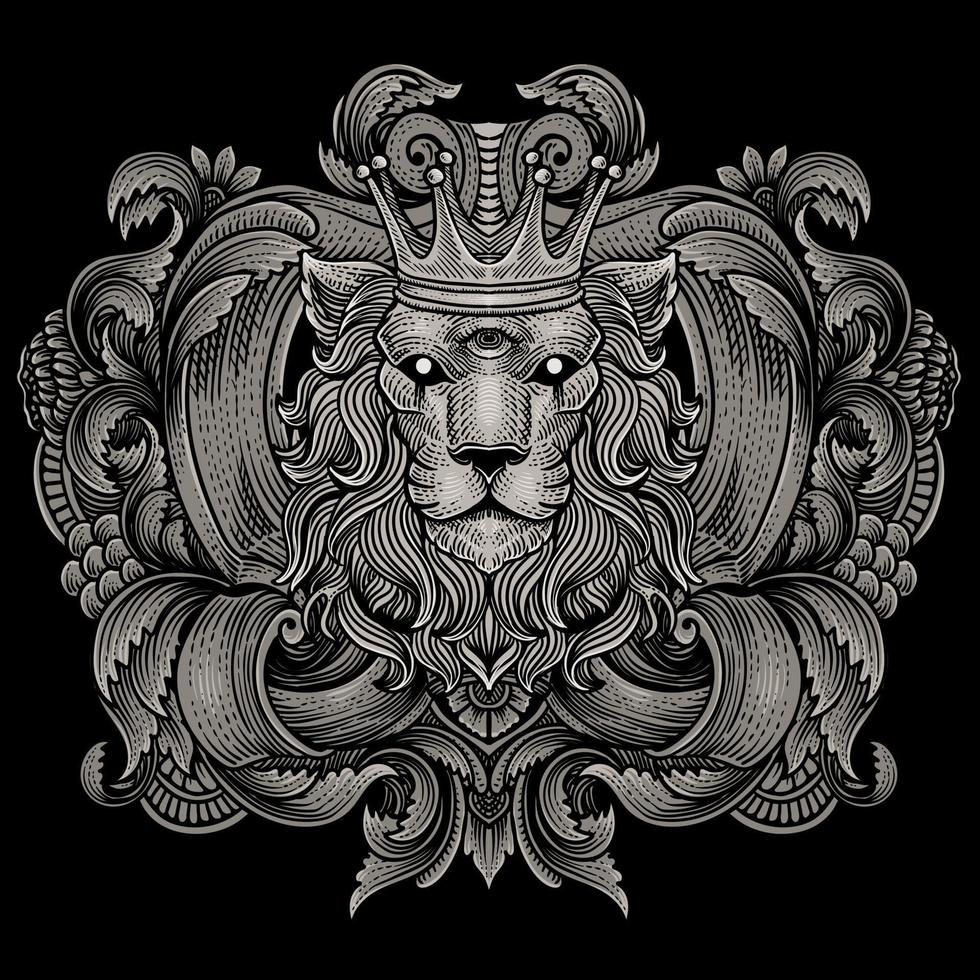 ilustración león Rey con antiguo grabado ornamento estilo bueno para tu mercancías dan t camisa vector