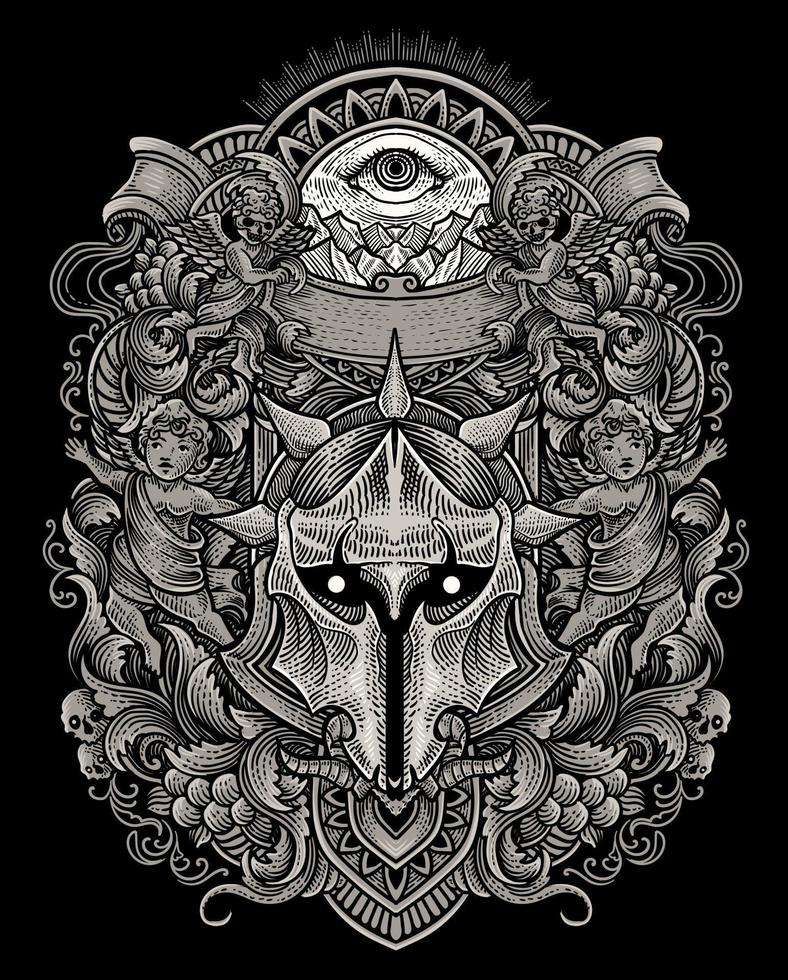 illustration knight helmet with vintage engraving ornament perfect for your business and merchandise vector