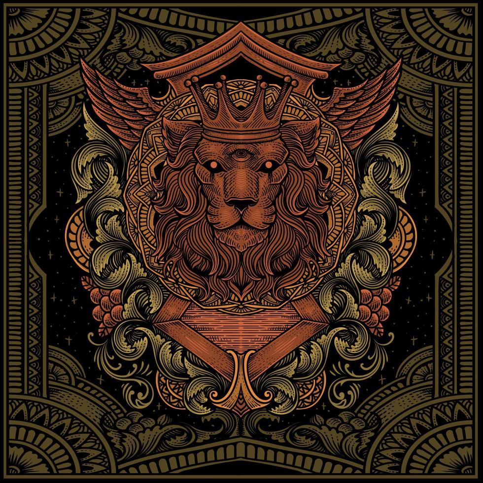illustration lion king with antique engraving ornament style good for your merchandise dan T shirt vector
