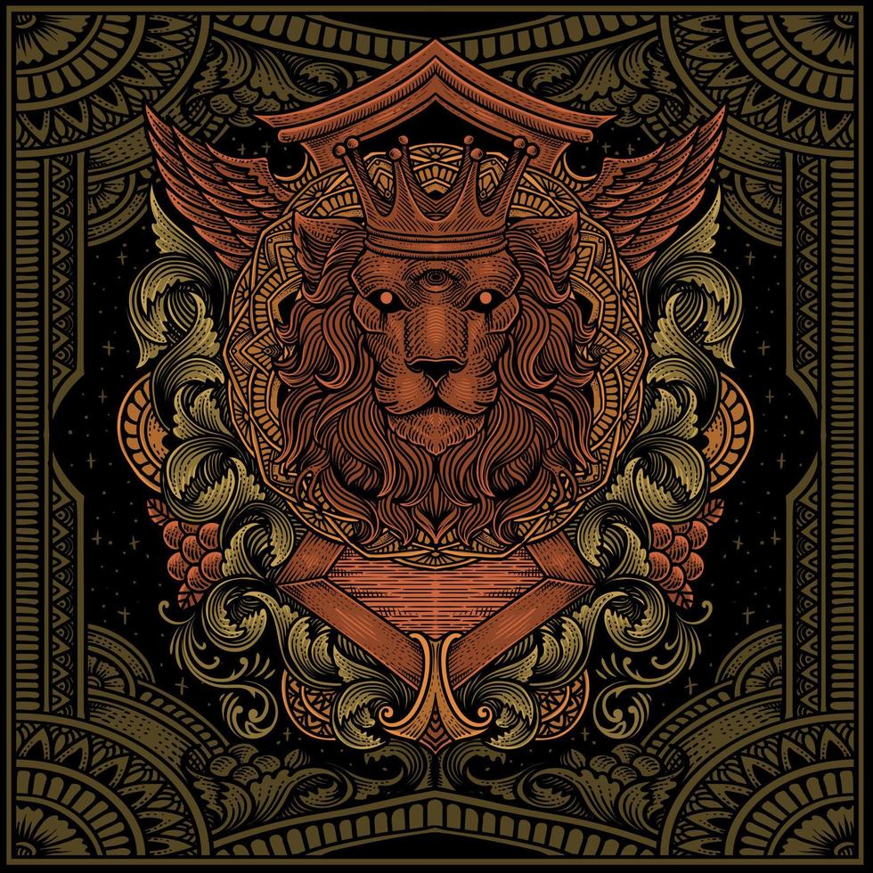 ilustración león Rey con antiguo grabado ornamento estilo bueno para tu mercancías dan t camisa vector