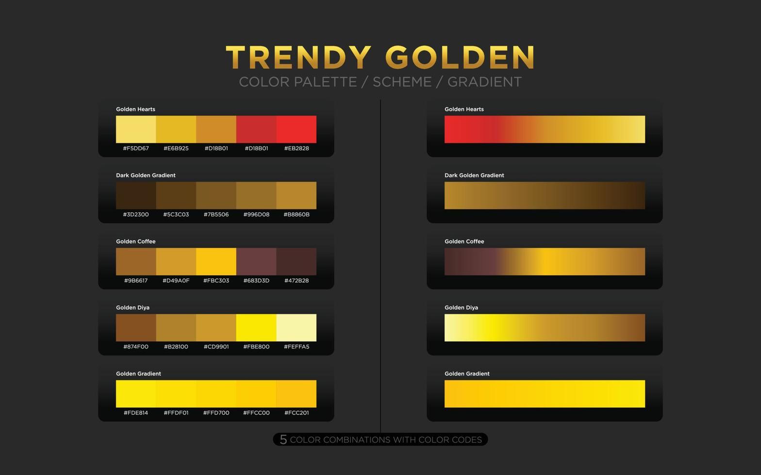 golden color palettes, golden color schemes, golden color gradients vector