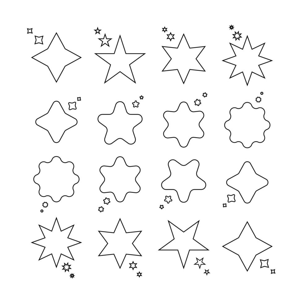 Shooting Stars Line Art Icon, Star Message Box, Set of Star Shapes, Stars Vector Collection, Simple outline symbols of stars.