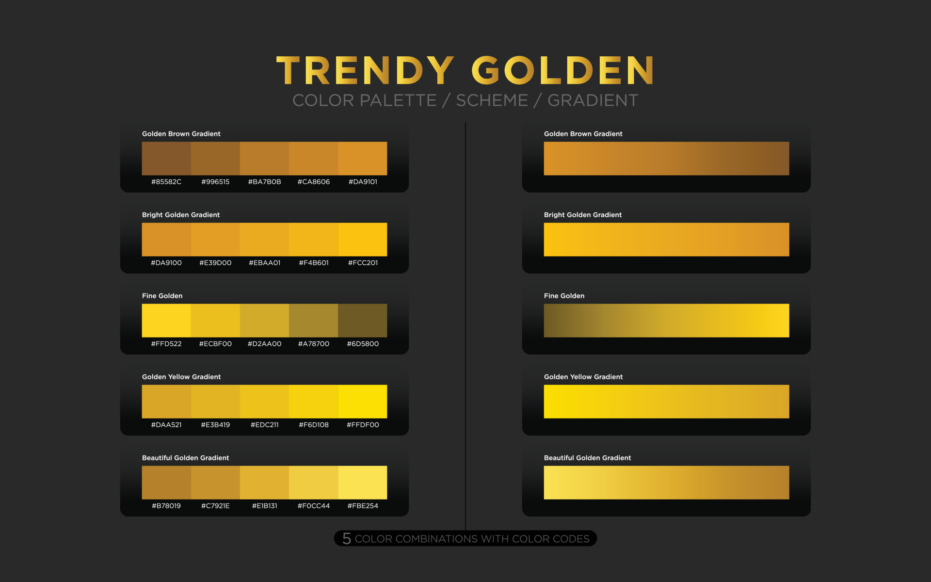 golden color palettes, golden color schemes, golden color gradients