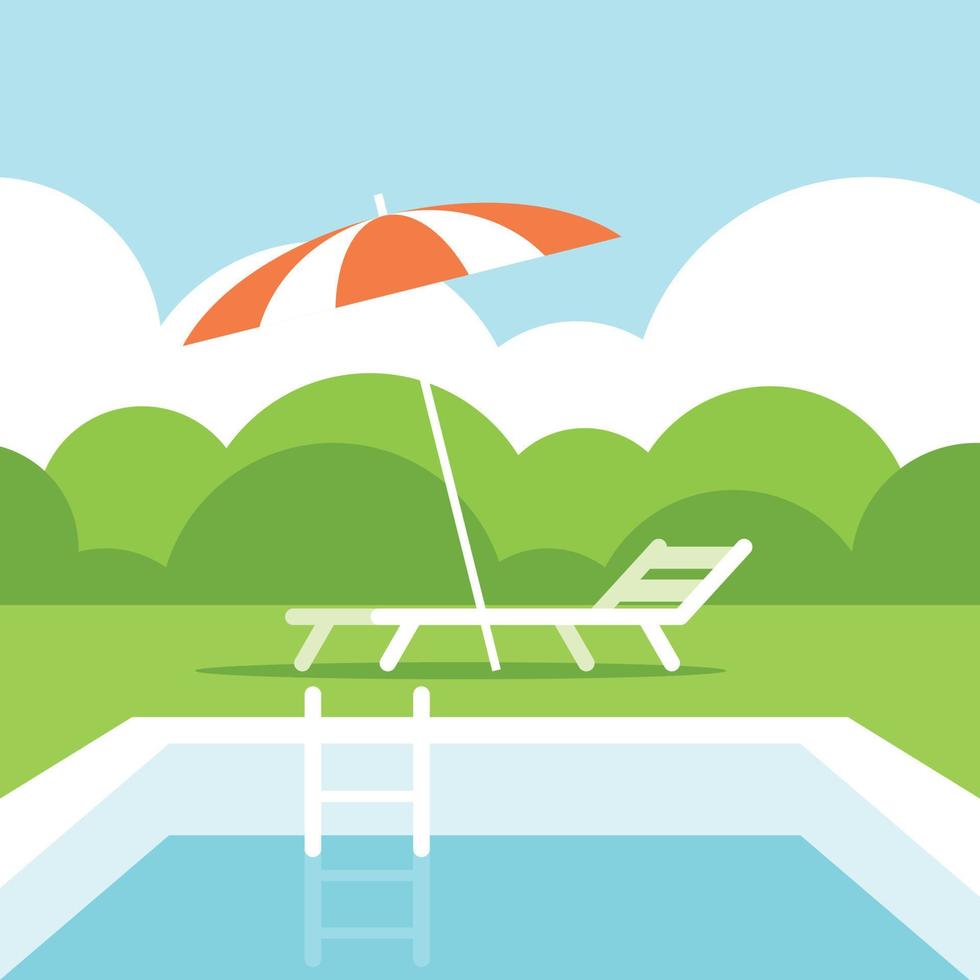 Swimming Pool With Deck Chair And Parasol vector
