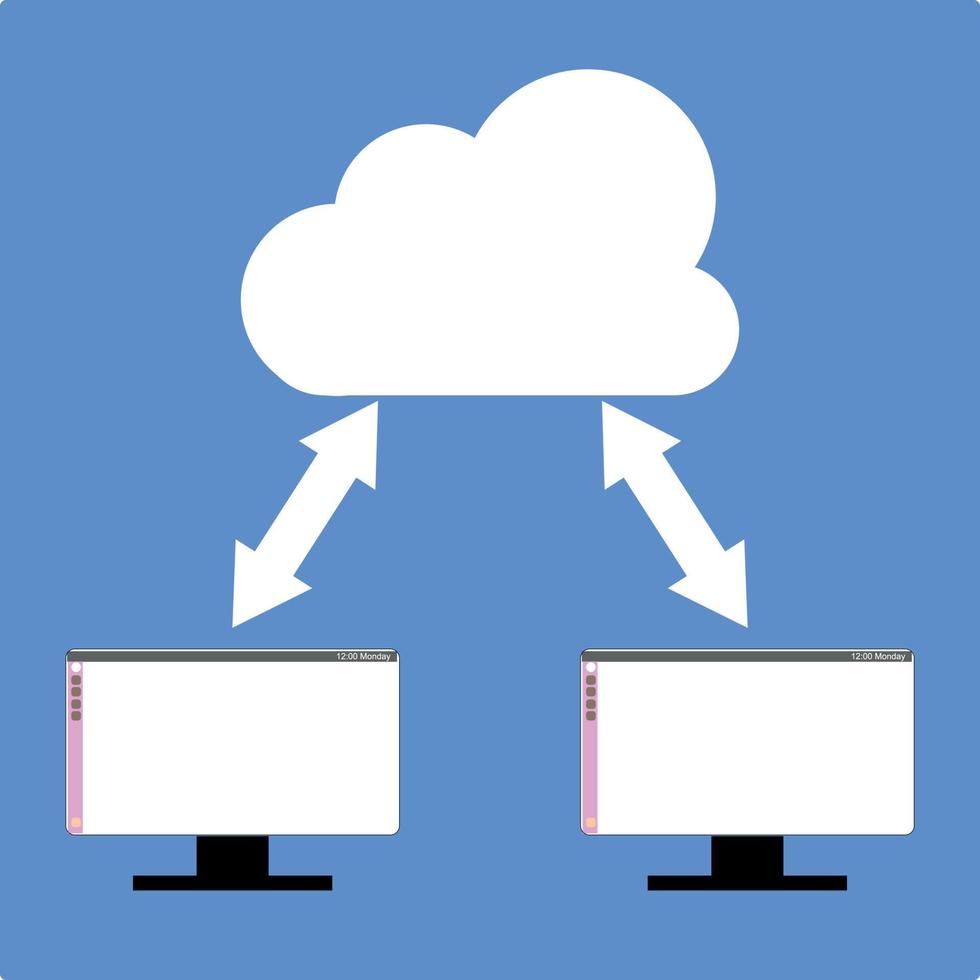 Computers Sharing With Cloud Diagram Vector Illustration, Isolated Background.