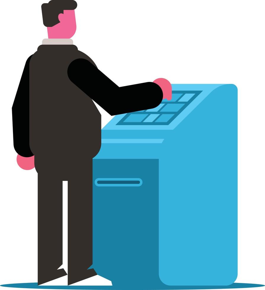 Man Using Atm Machine, Isolated Background. vector