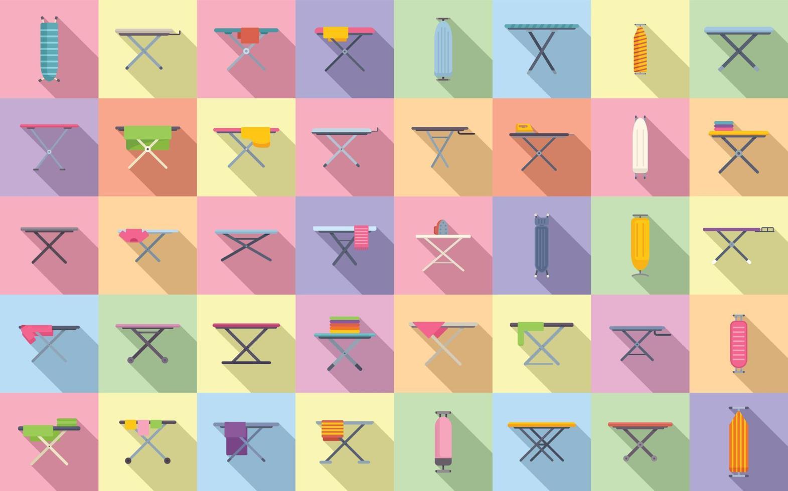 Ironing board icons set flat vector. Cloth domestic vector