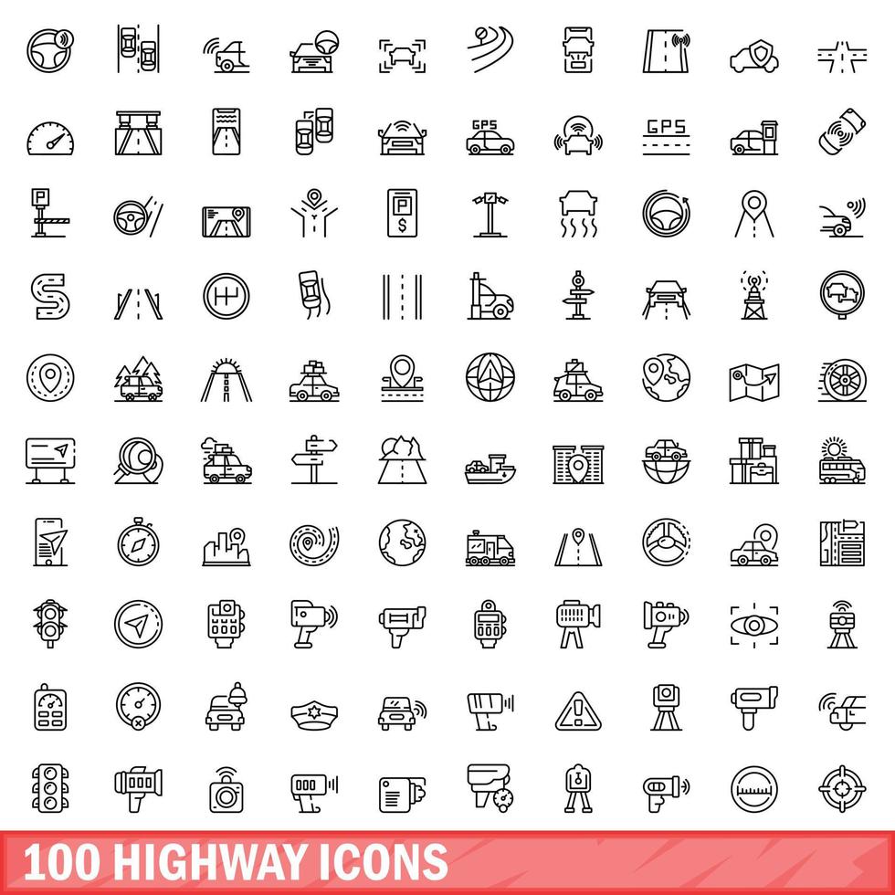 100 autopista íconos colocar, contorno estilo vector