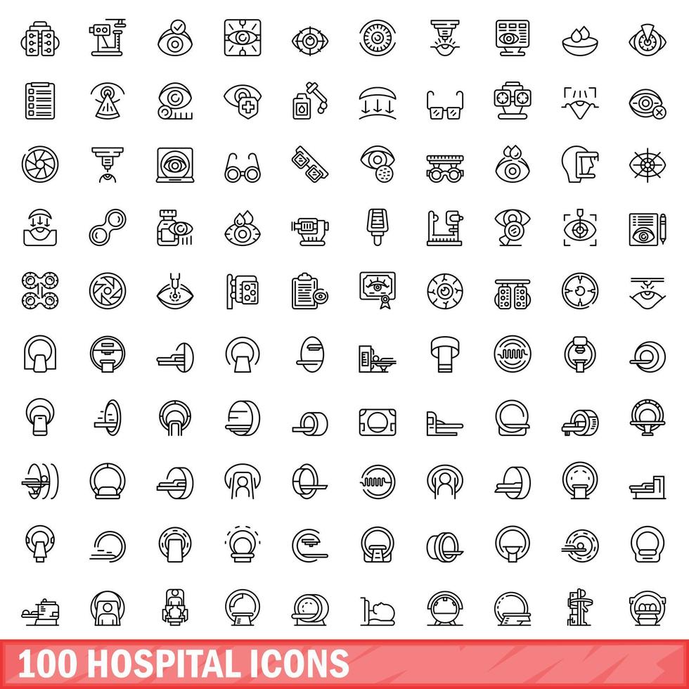 100 hospital íconos colocar, contorno estilo vector