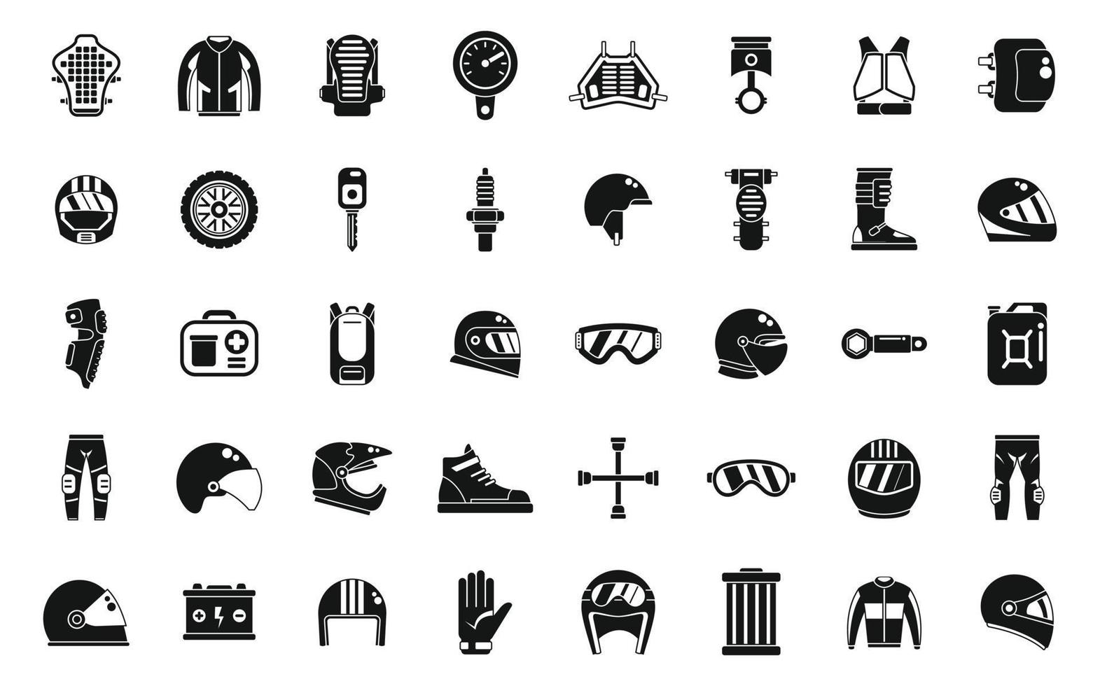 Motorcycle equipment icons set simple vector. Helmet bike vector