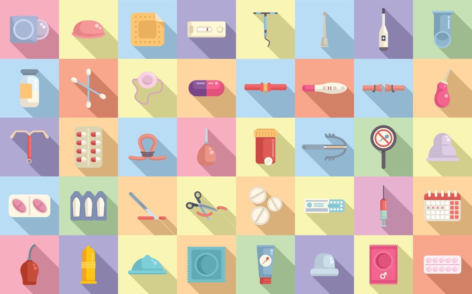 Contraceptives icons set flat vector. Birth control vector