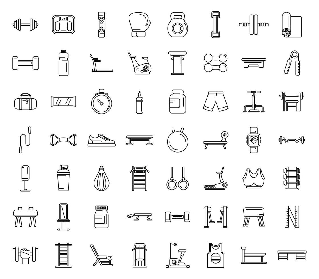 Fitness equipment icons set outline vector. Active gym vector