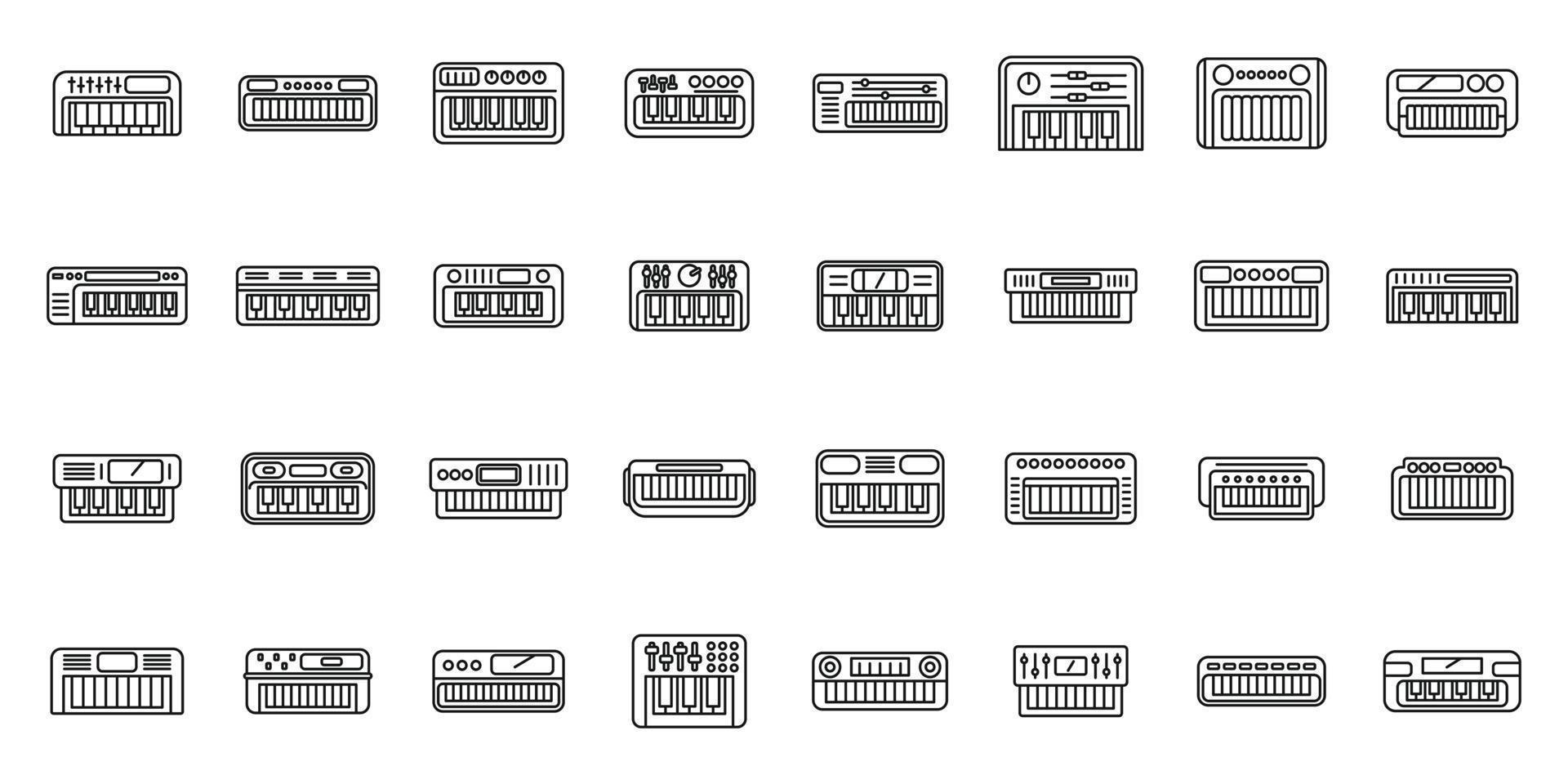 Synthesizer icons set outline vector. Acoustic audio vector