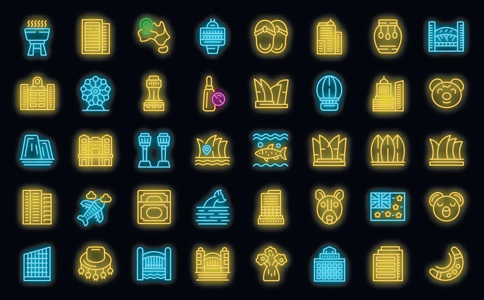 Sydney icons set vector neon