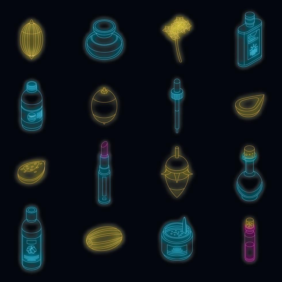 Jojoba icons set vector neon