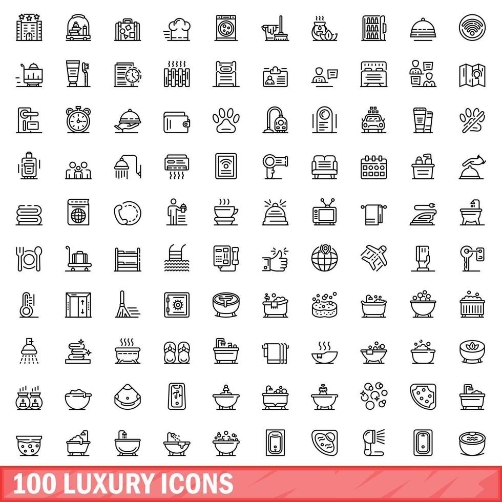 100 luxury icons set, outline style vector