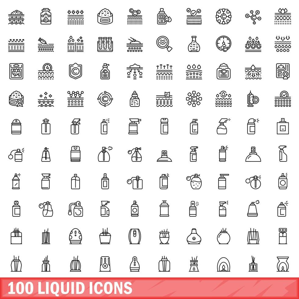 100 liquid icons set, outline style vector