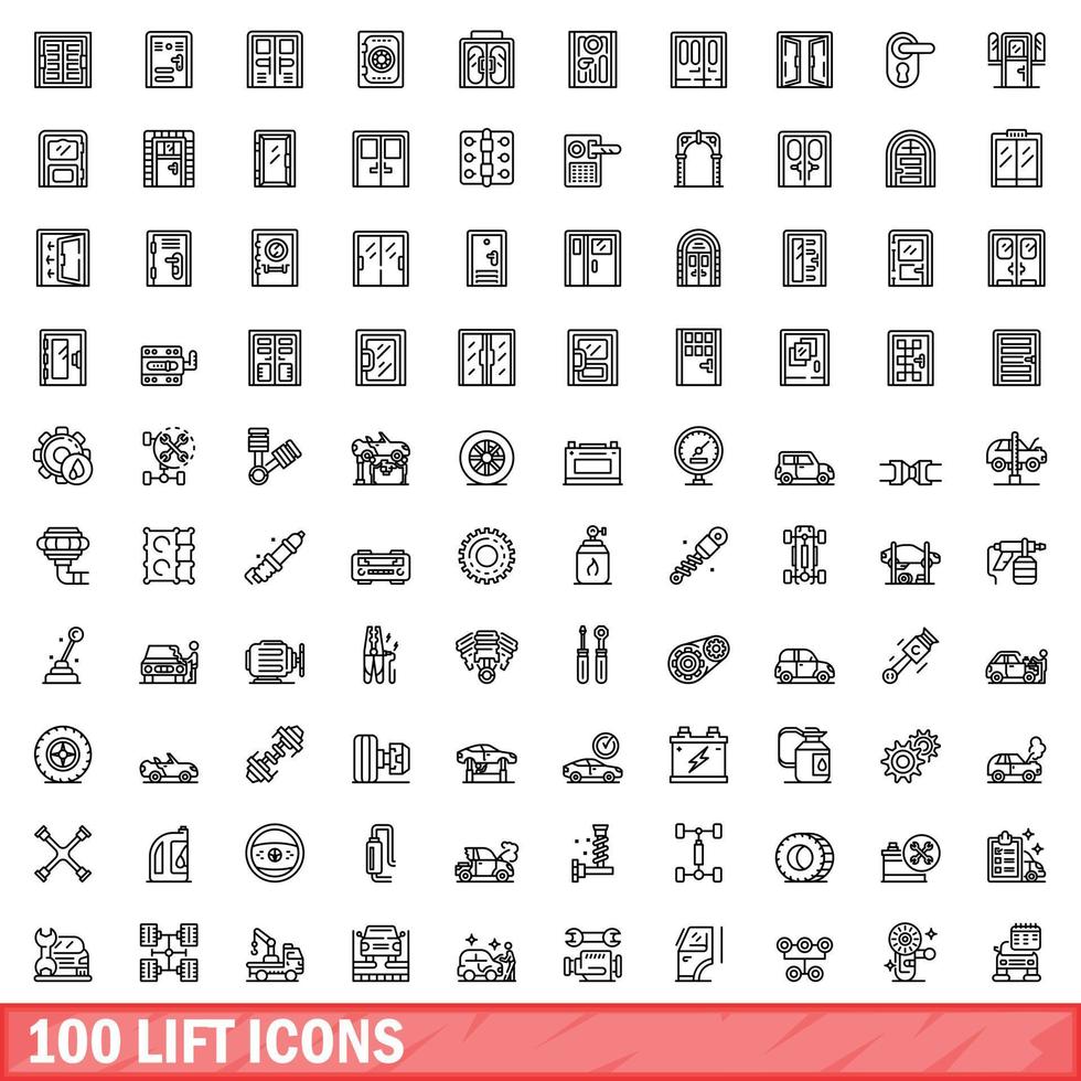 100 lift icons set, outline style vector