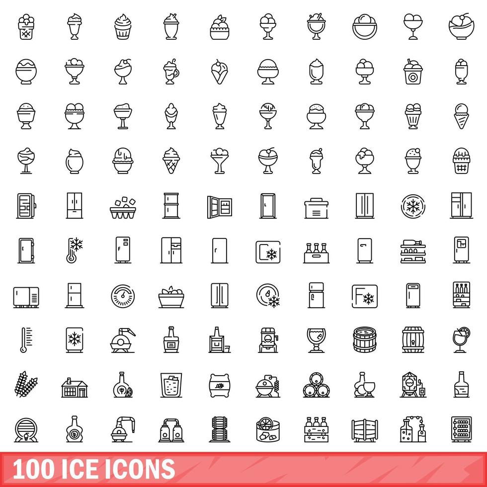 100 ice icons set, outline style vector