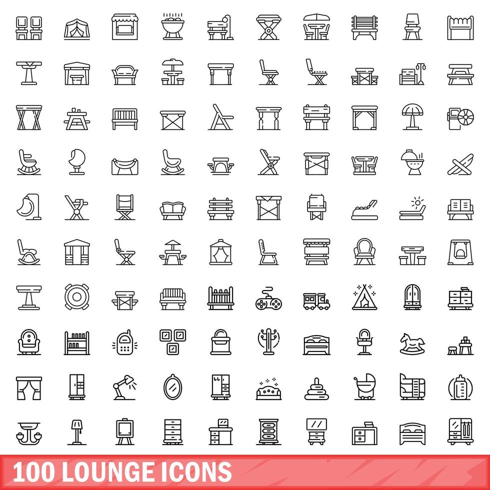 100 lounge icons set, outline style vector