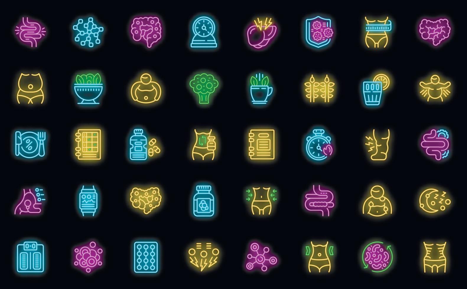 Belly icons set vector neon