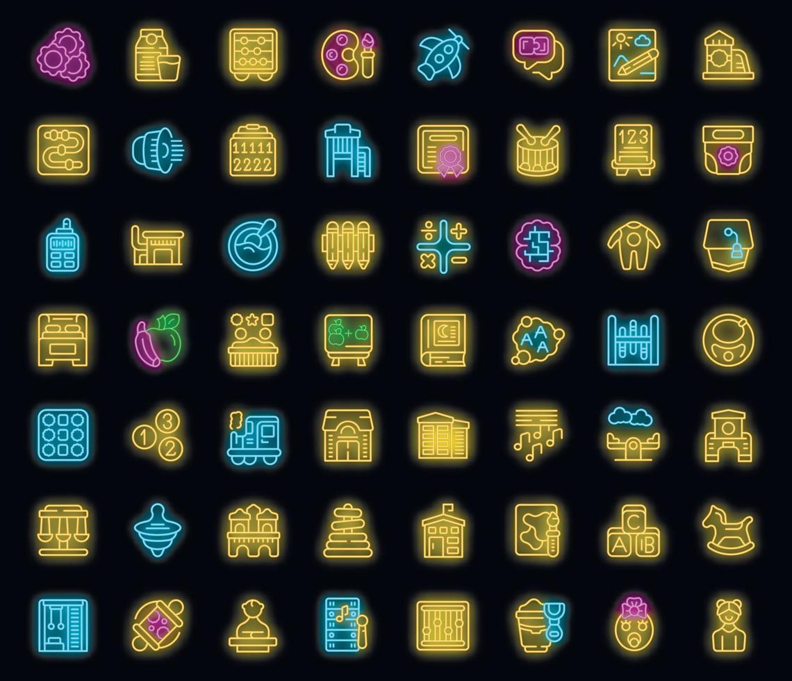 Daycare icons set vector neon