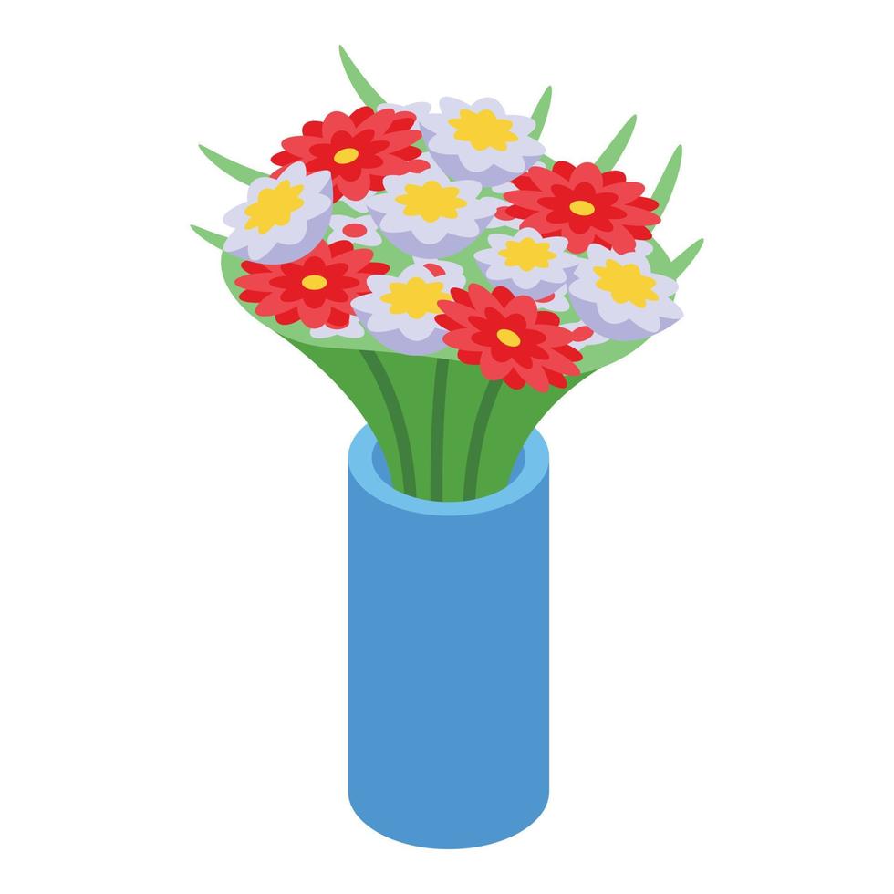 Flower bouquet vase icon isometric vector. Love gift vector