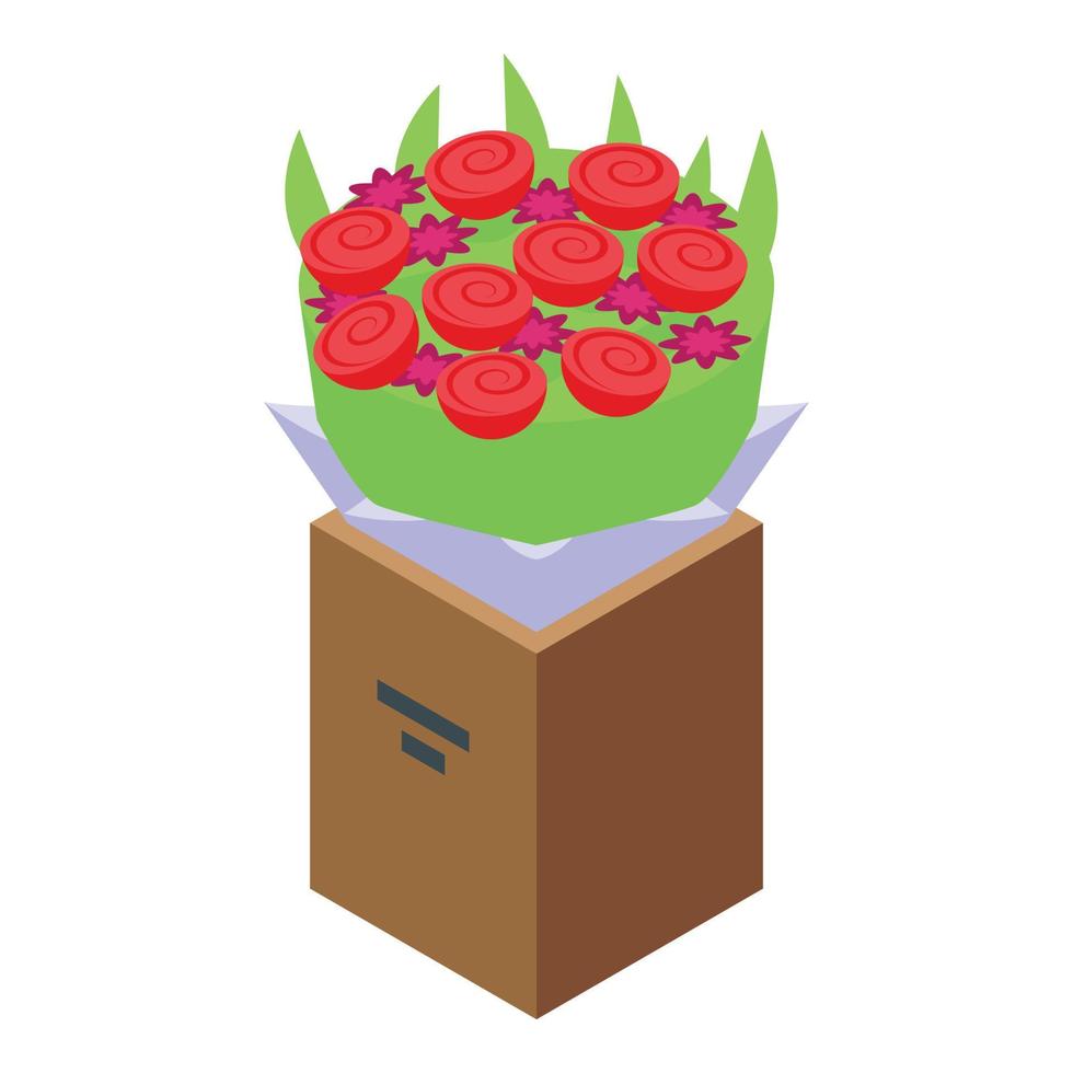 Flower bouquet box icon isometric vector. Love gift vector