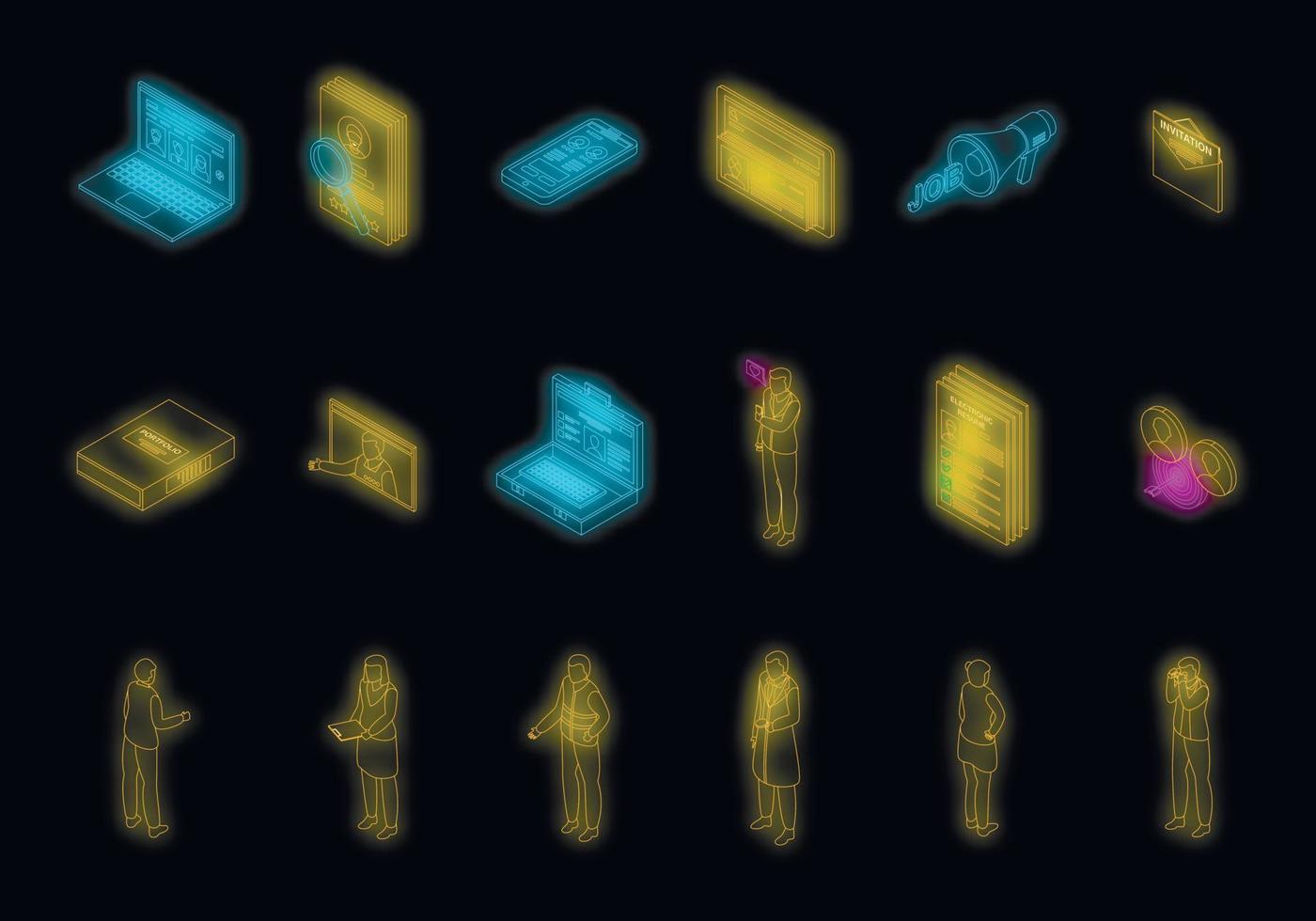 Online recruitment icons set vector neon