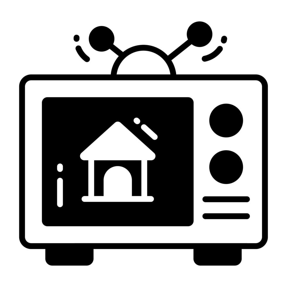 Home inside tv denoting real estate television ad, easy to use icon vector