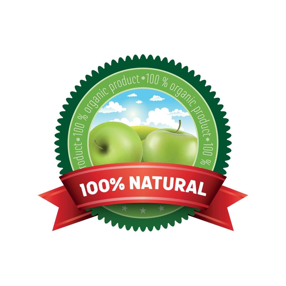 vector etiqueta natural manzanas