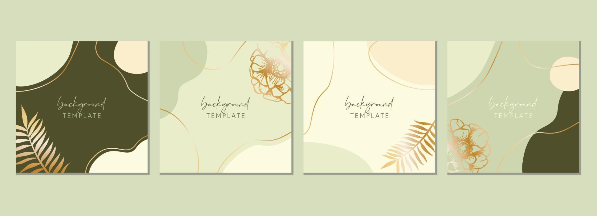 Abstract set of square templates with anemone flower, tropical leaves and geometric shapes. Good for social media posts, mobile apps, banner designs and online promotions. Tropical background set. vector