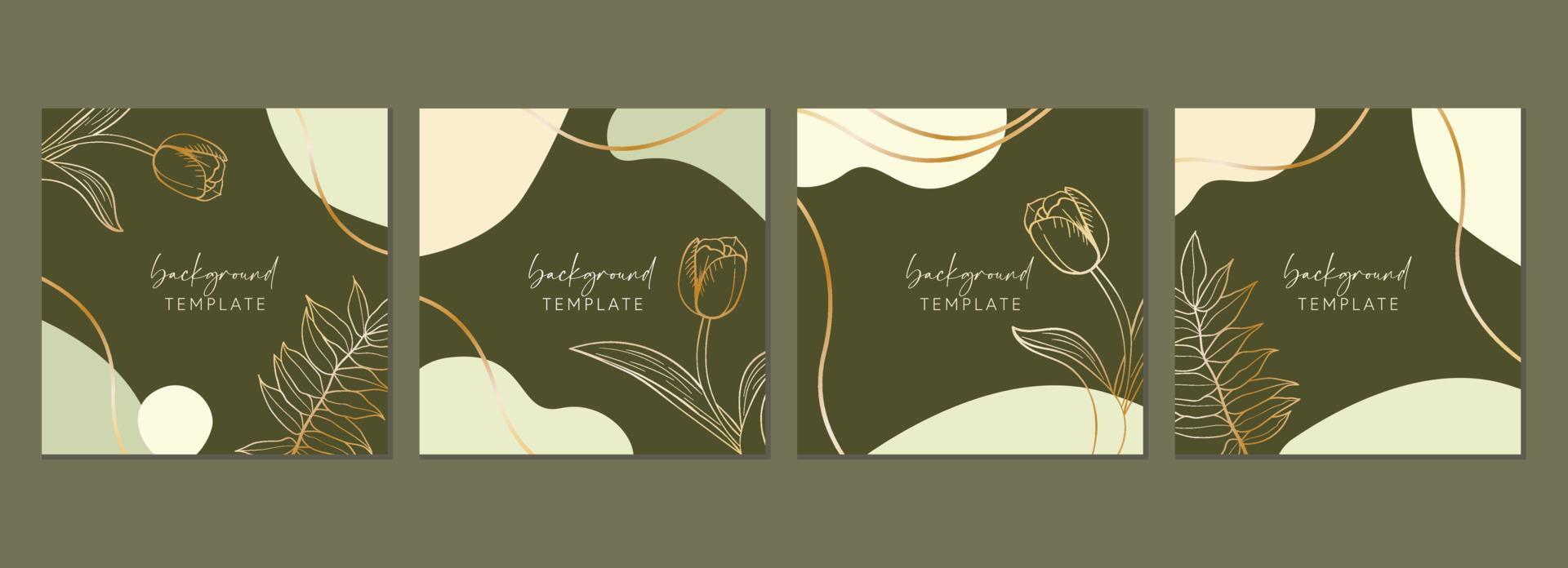 Abstract set of square templates with tulip flowers, leaves and organic shapes. Good for social media posts, mobile apps, banner designs and online promotions. Floral background set. vector