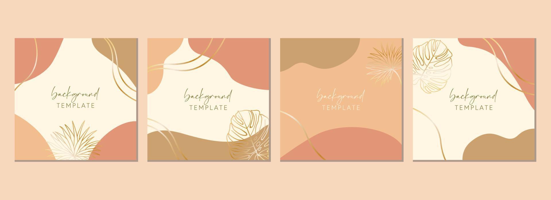 Abstract set of square templates with monstera, tropical leaves and geometric shapes. Good for social media posts, mobile apps, banner designs and online promotions. Tropical background collection. vector