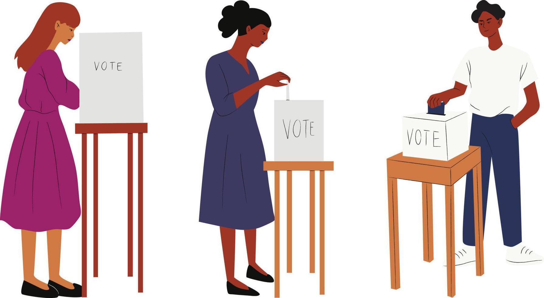 personas votación en elecciones. masculino y hembra candidatos. vector ilustración.