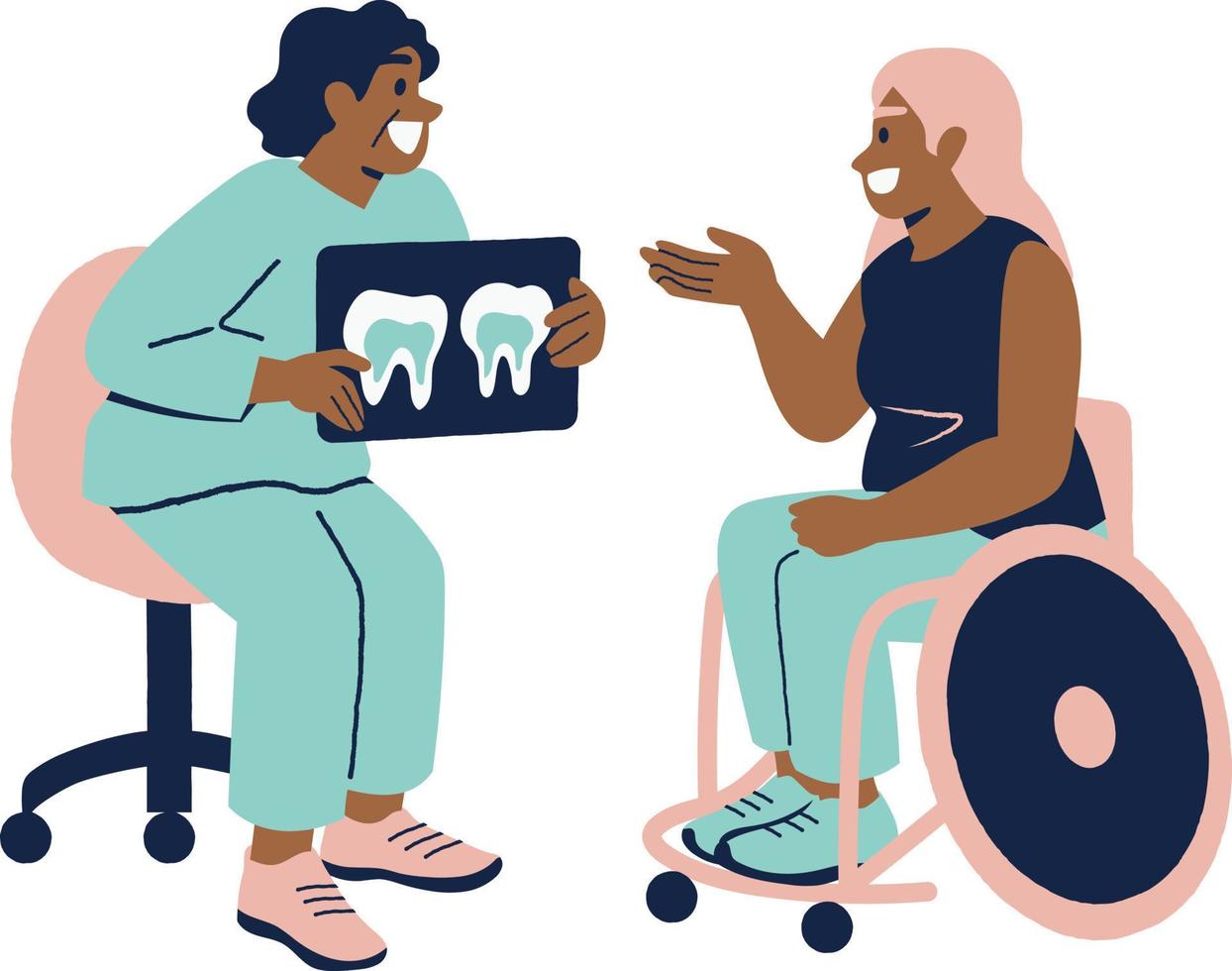 Vector illustration of a man in a wheelchair talking to a woman.