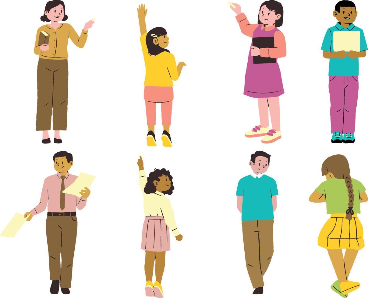 Set of different school kids. Vector illustration in flat cartoon style. set off people