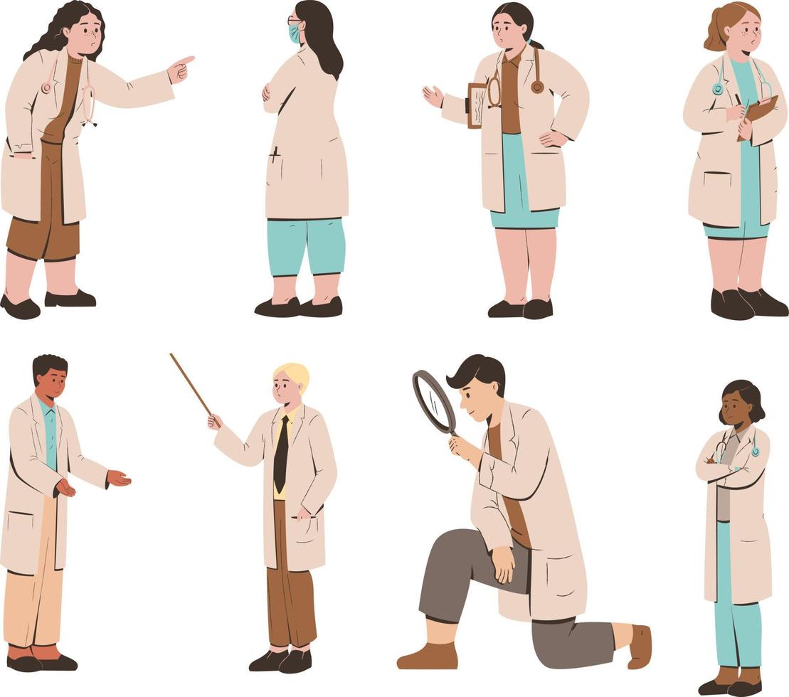 conjunto de doctores y enfermeras vector ilustración en un plano estilo.