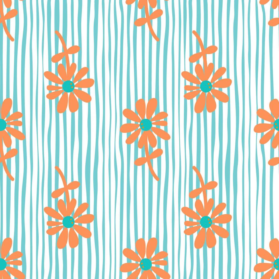 Chamomile flower seamless pattern in naive art style. Cute little daisy floral ornament wallpaper. vector